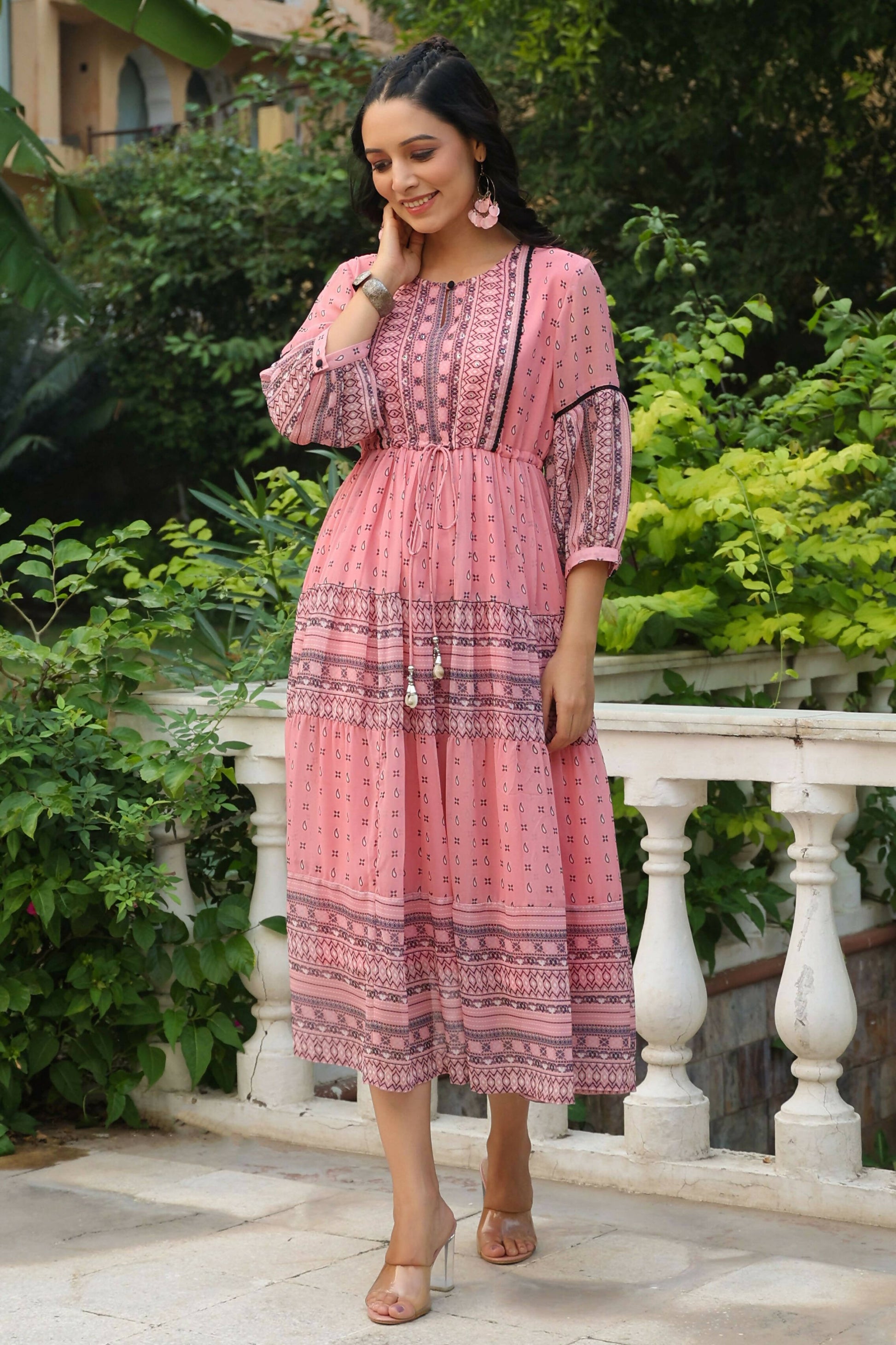 Juniper Women's Pink Printed Teired Dress