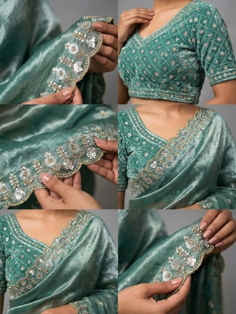 Joban Fashion Green Fandy Satin Silk Party Wear Sarees