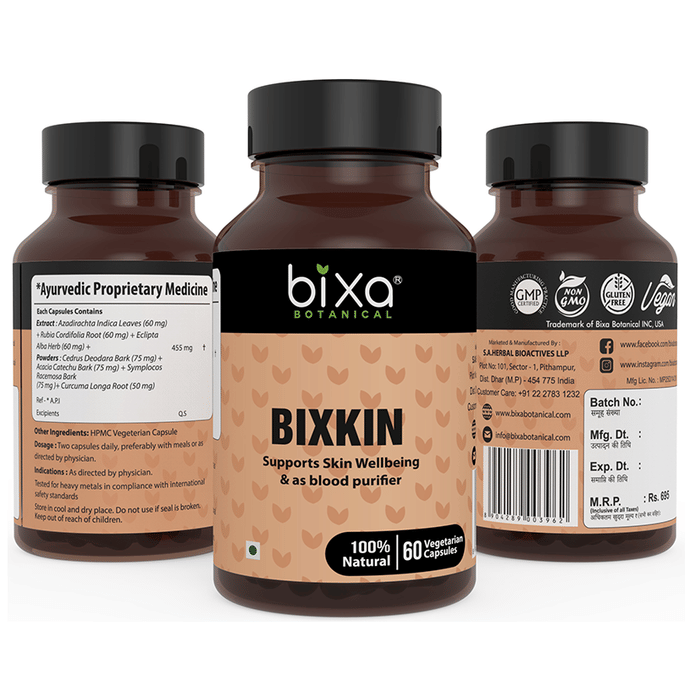 Bixa Botanical Bixkin 455mg Vegetarian Capsule 