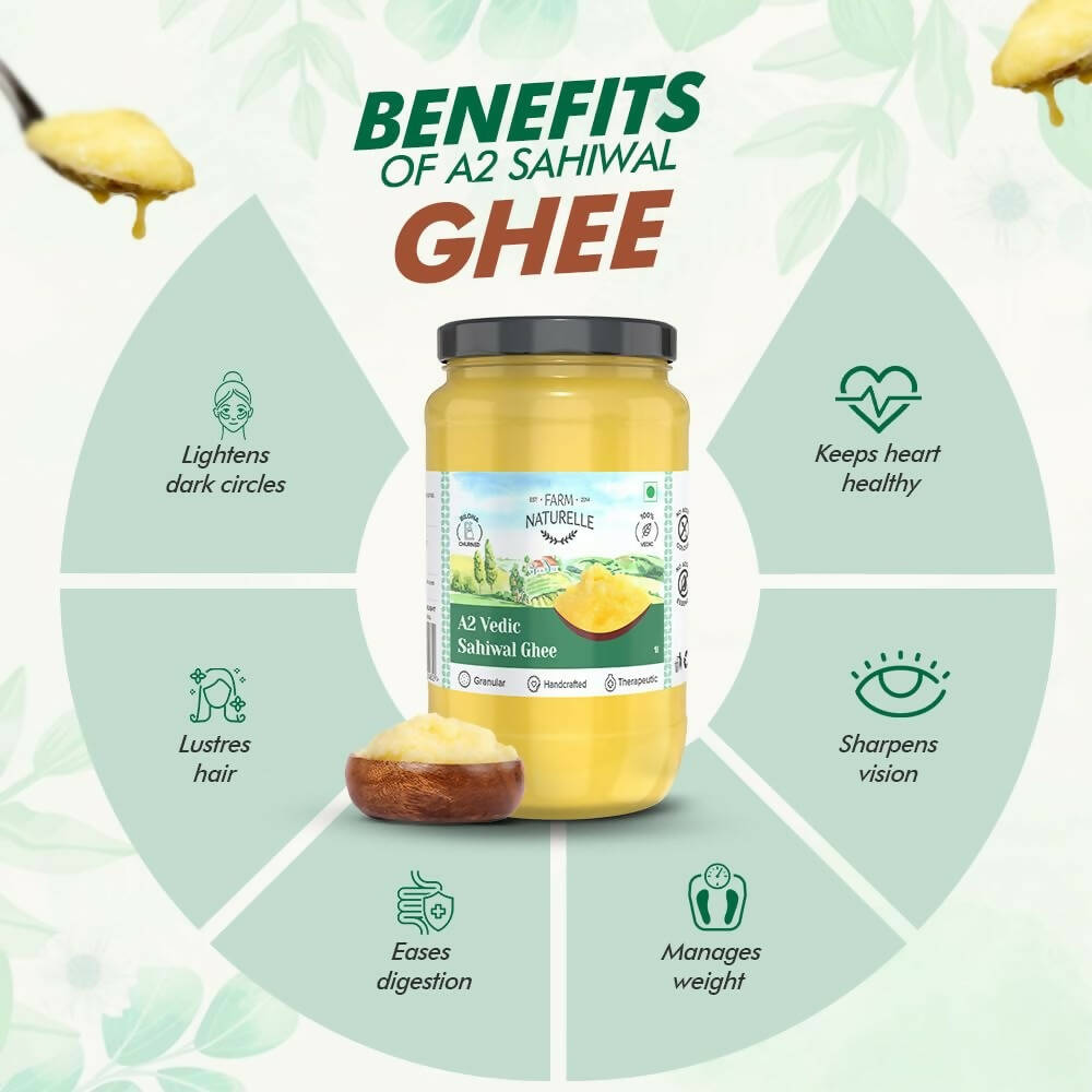 Farm Naturelle A2 Vedic Sahiwal Ghee - Desi Cow Ghee | Natural, Healthy, and Pure | Cultured Cow Ghee 