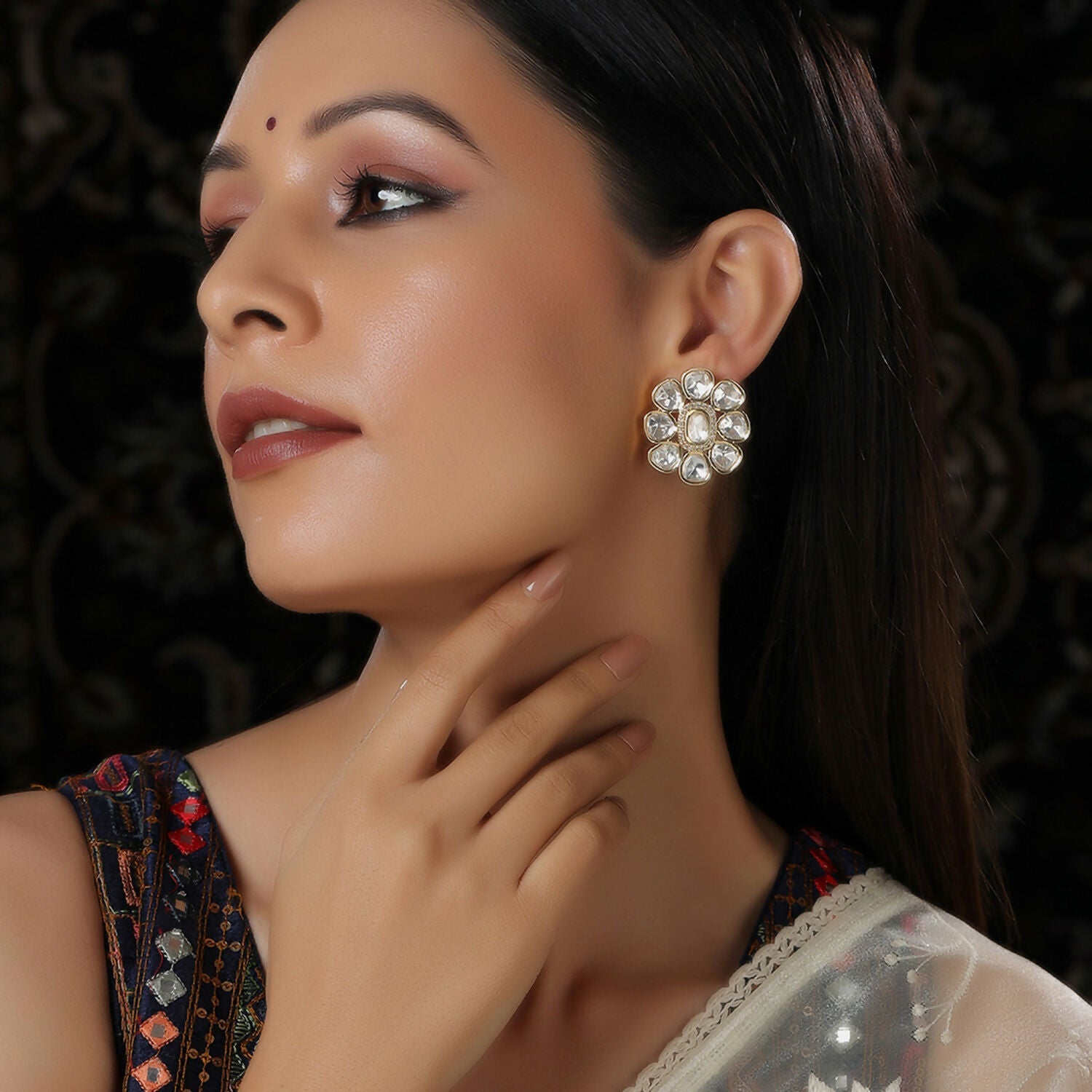 Oversized Round Kundan Studs (Gold) - Ruby Raang | Grab2Buy