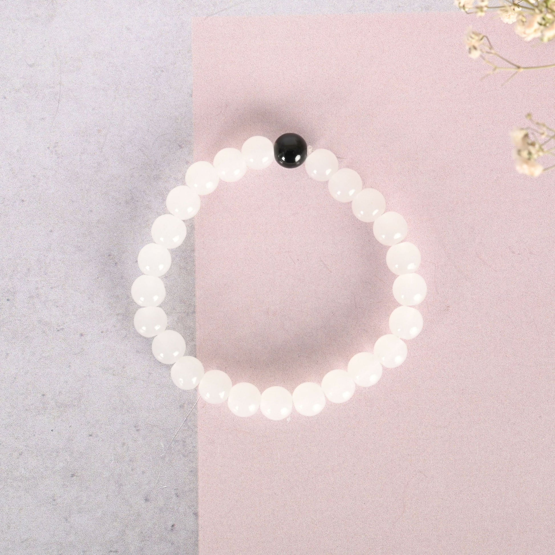 NVR Men & Women White Marbel Crystal Elasticated Bracelet