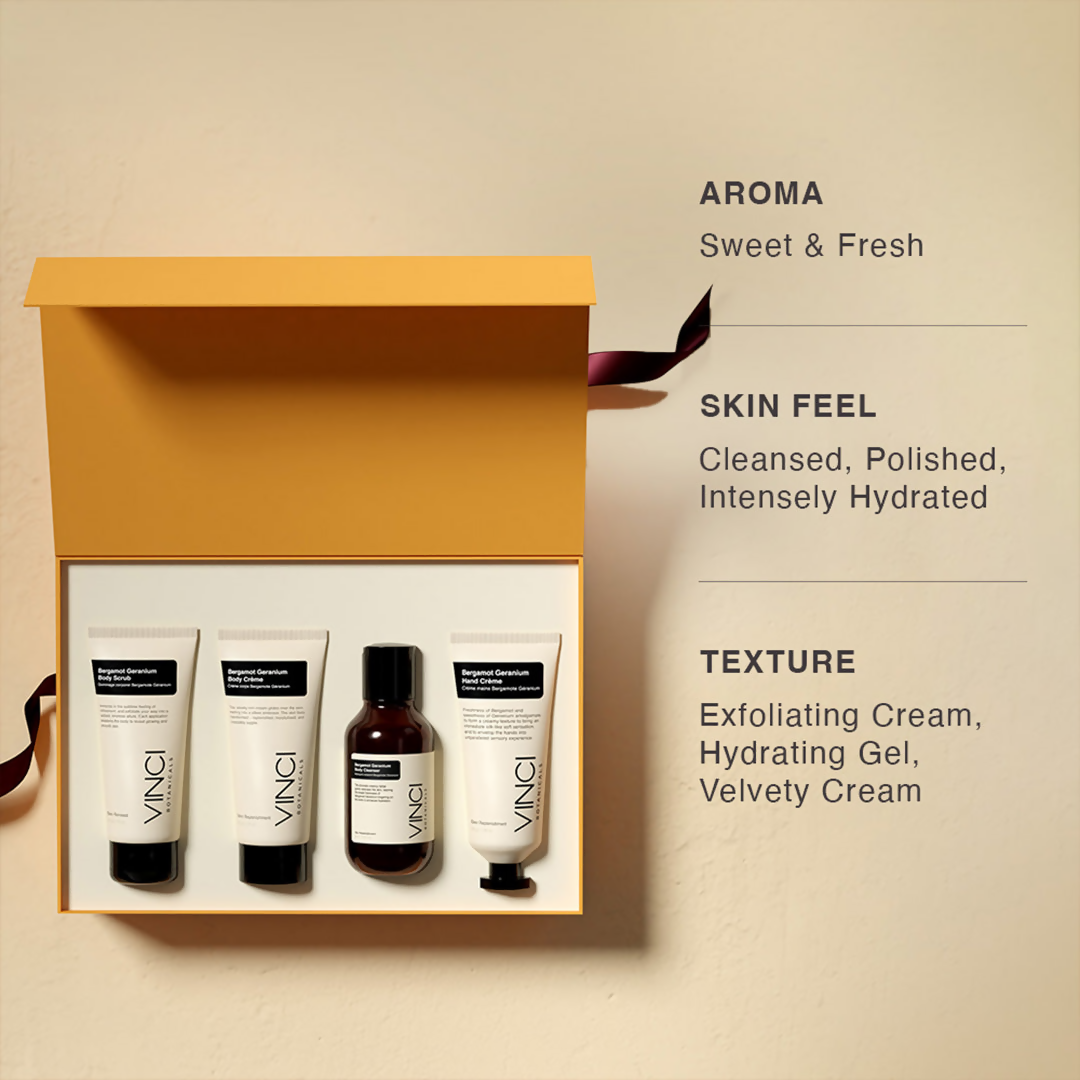 Vinci Botanicals Bergamot Geranium Bath and Body Quad Set  Grab2Buy Vinci Botanicals Grab2Buy