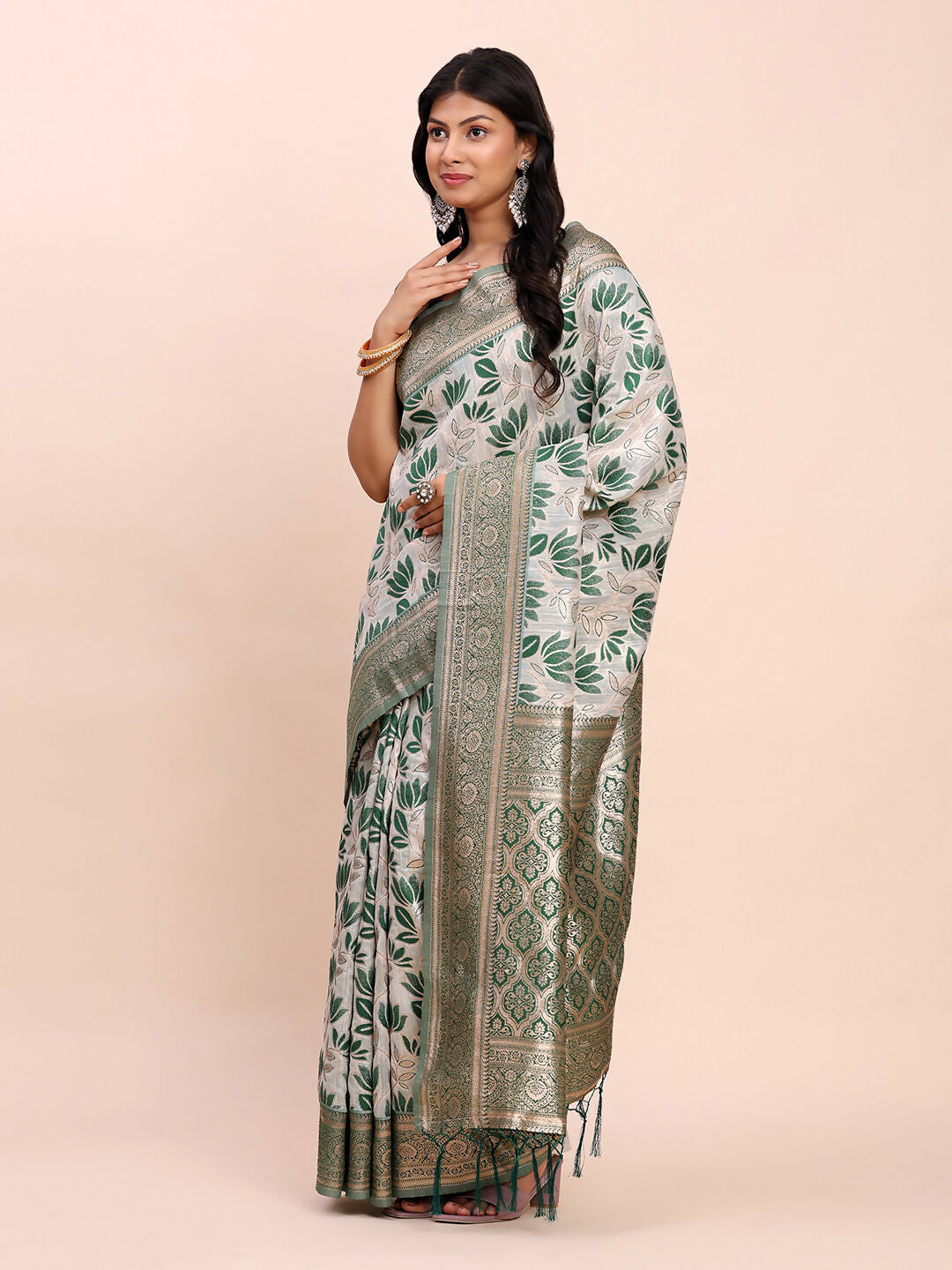 Shree Shyam Fashion Linen Cotton Green Saree
