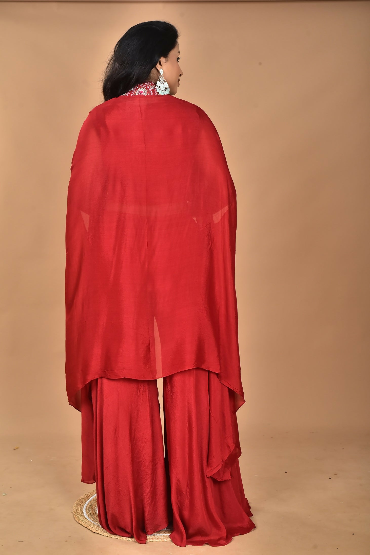 Morchari Women And Hand Embroidery Palazzo Set-Maroon 
