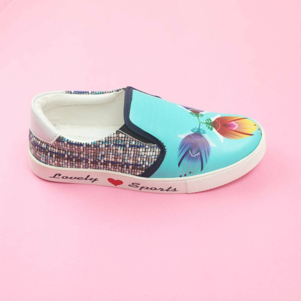 Tiny Bugs Girls Flower Printed Slip Ons Sneakers - Sky Blue  Grab2Buy Tiny Bugs Grab2Buy