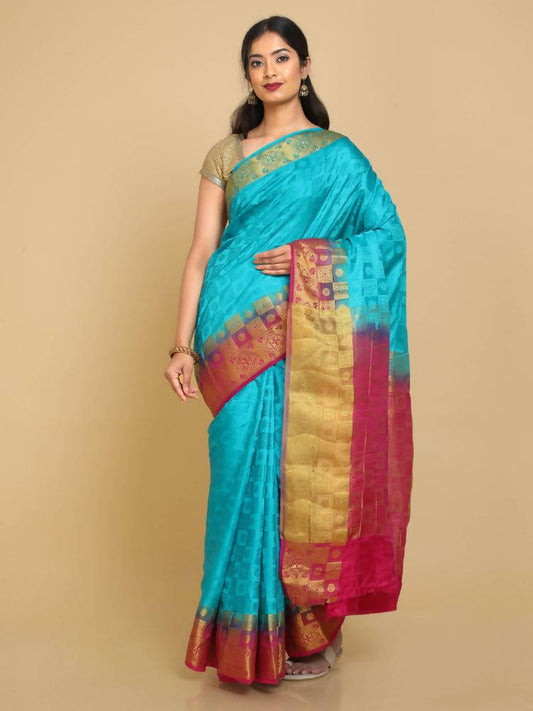 Kalamandir Checked Blue Pashmina Saree