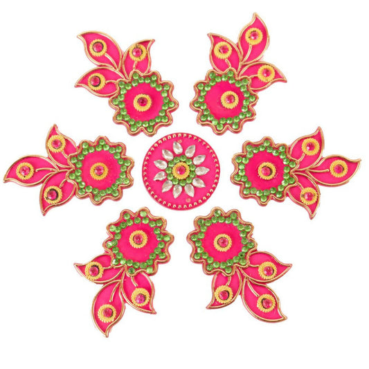 Kundan HandiKrafts Designer Flowed Rangoli Pink (Baby) - Grab2buy
