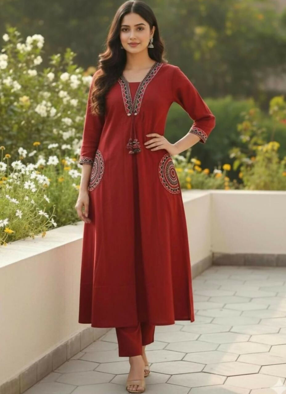 Miravan Womens Brown Straight Kurta Set