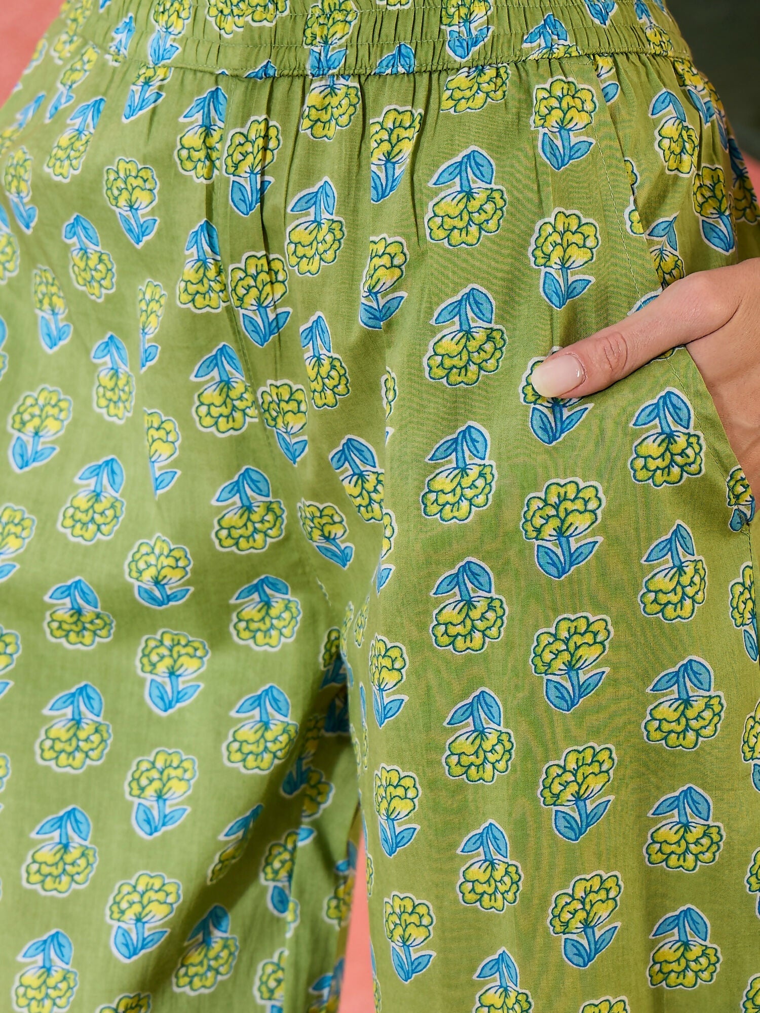 Joban Fashion Printed Green Pure Cotton Kurta Set
