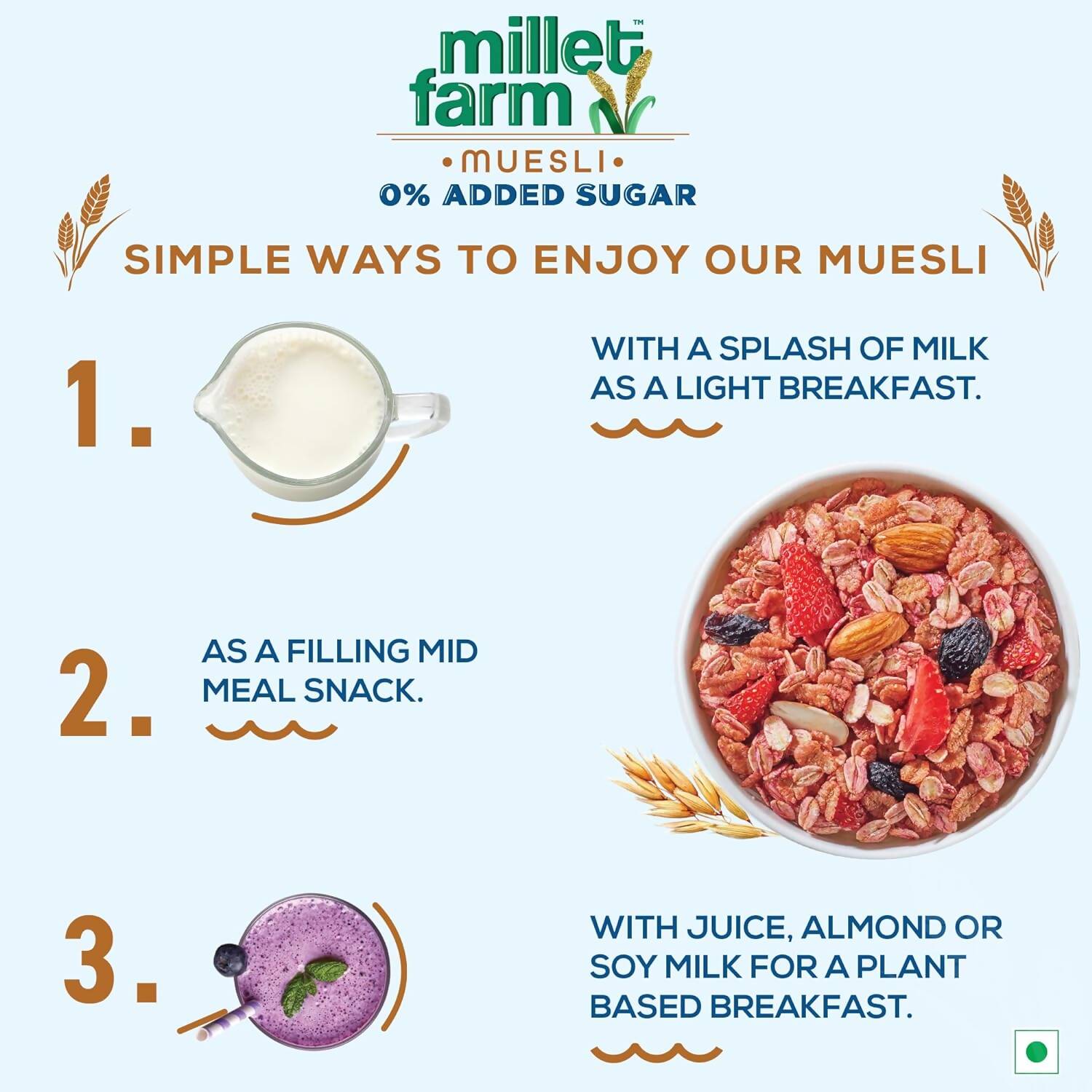 Bagrry's Millet Farm Muesli 0% Added Sugar with Jowar and Ragi - Grab2buy