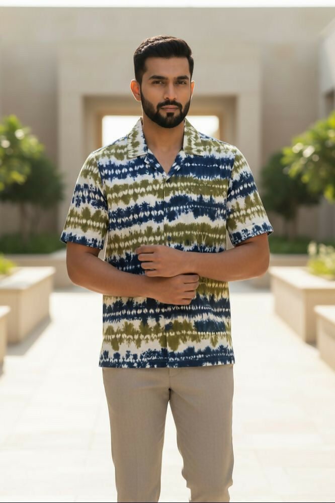 Prakriti — Olive Indigo Shibori Cotton Shirt by Hilo Design