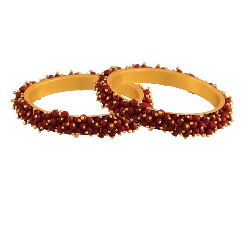 Mominos Fashion Joharkamal Gold-Polished Maroon Beads Work Bangles 