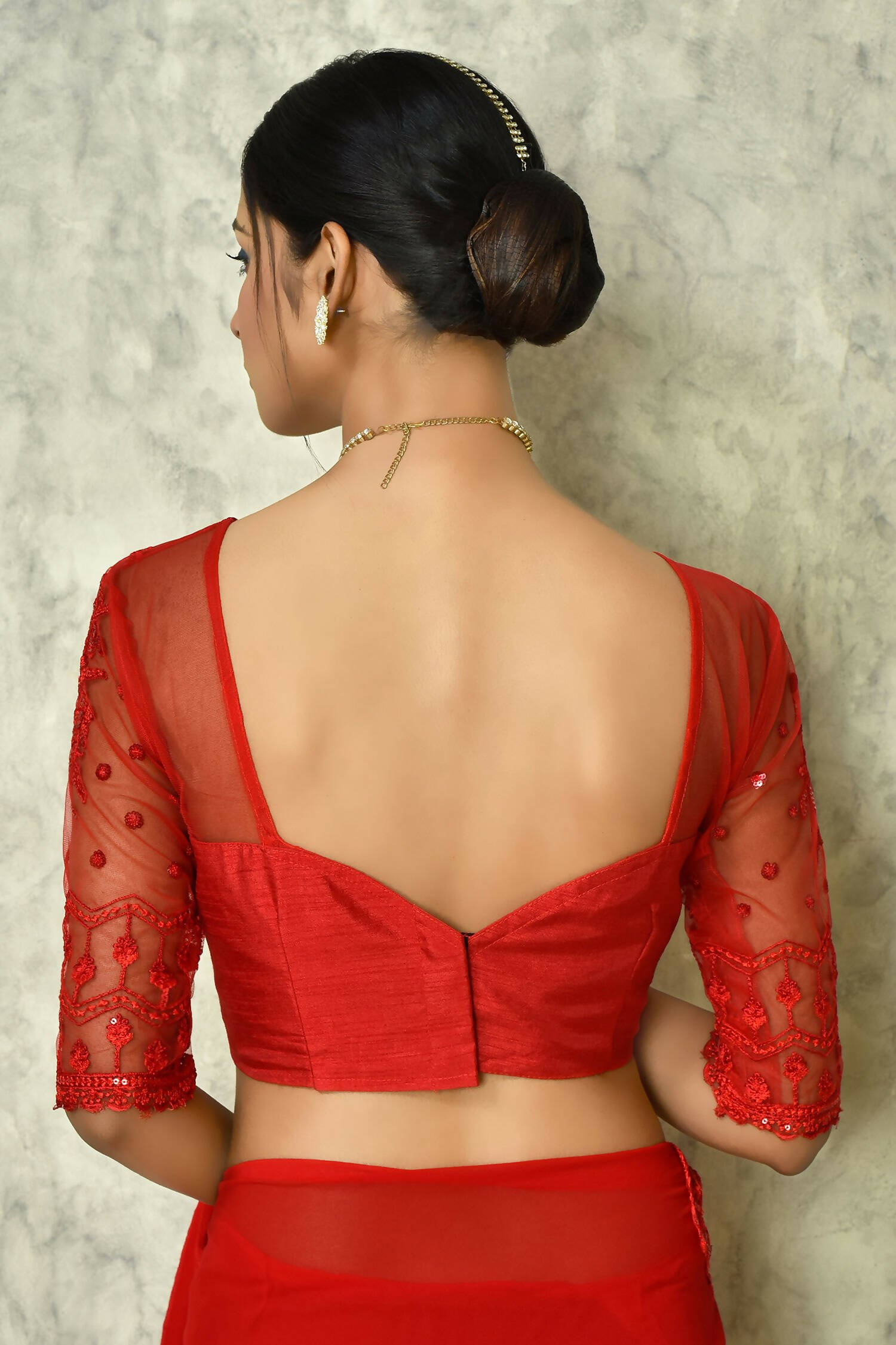Red Georgette Plain Saree with Blouse Piece - Purvi