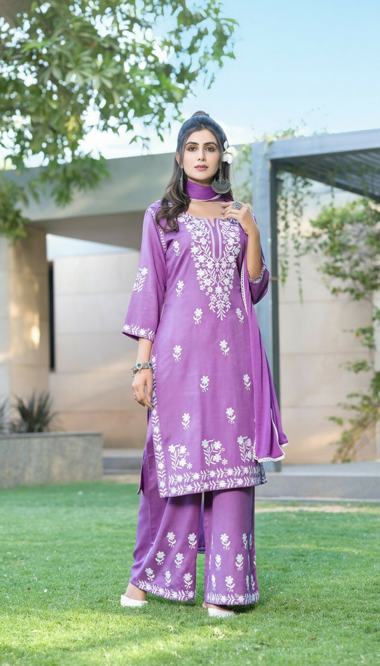 BulBul Meher Purple Rayon Kurta Set with Dupatta 