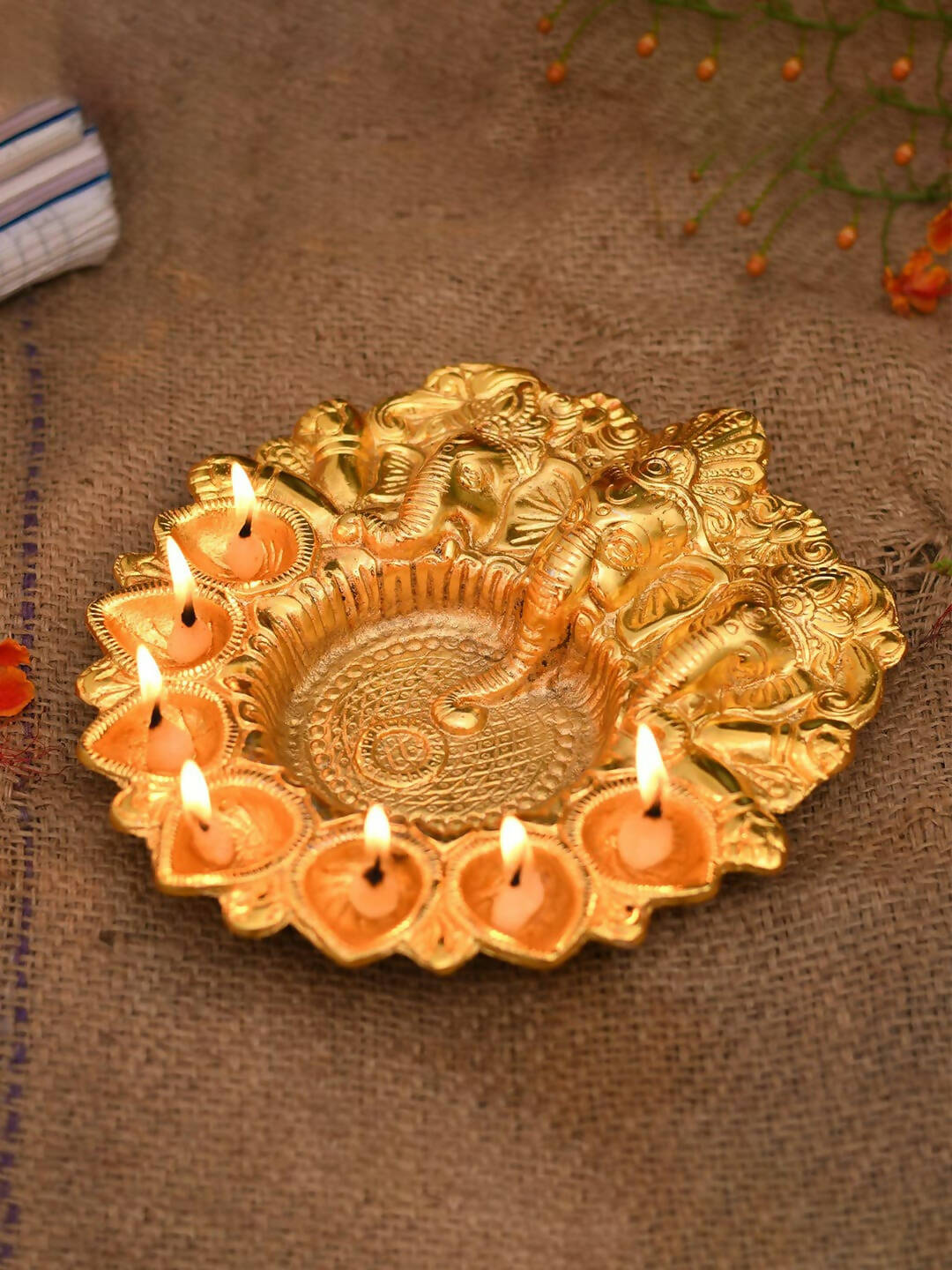 Craftvatika Gold-Toned Metal Lord Ganesha Design Kuber Diya 