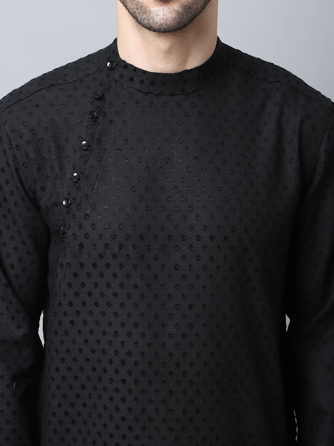 Even Apparels Black Pure Cotton Men's Kurta With Side Placket (MMS446) 