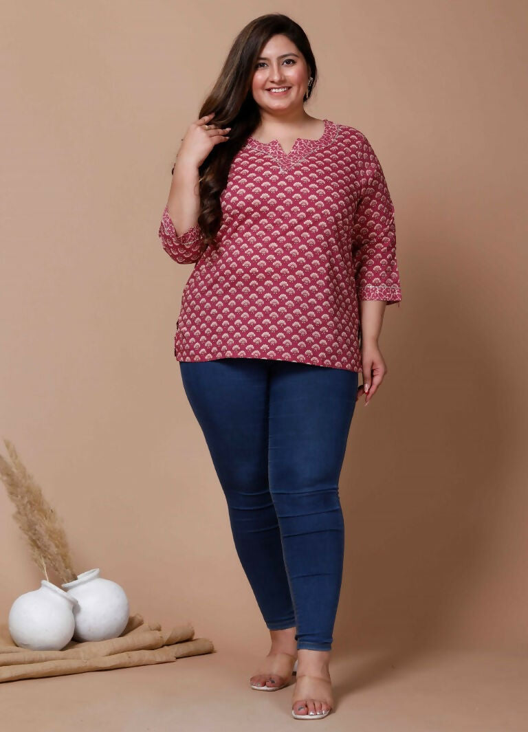 Miravan Women's Plus Size Pink Floral Printed Cotton Kurti | Grab2Buy