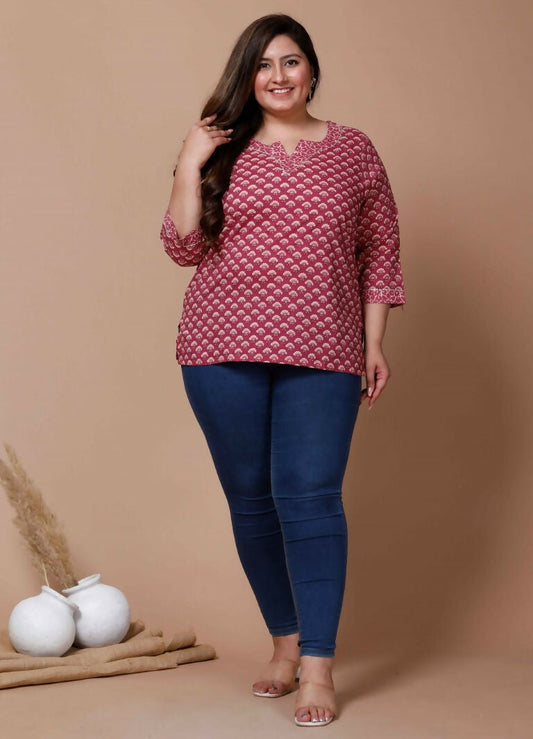 Miravan Women's Plus Size Pink Floral Printed Cotton Kurti | Grab2Buy