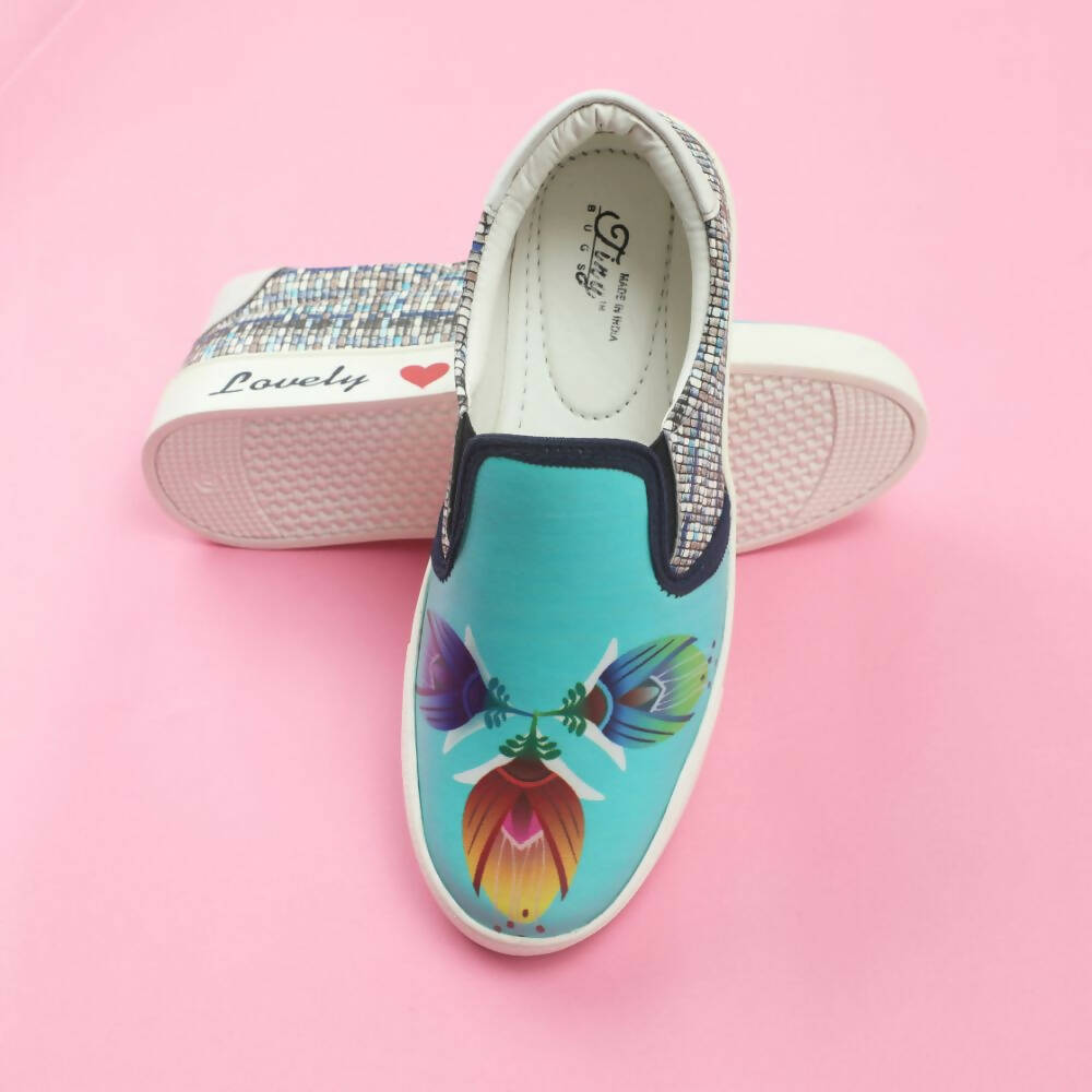 Tiny Bugs Girls Flower Printed Slip Ons Sneakers - Sky Blue  Grab2Buy Tiny Bugs Grab2Buy