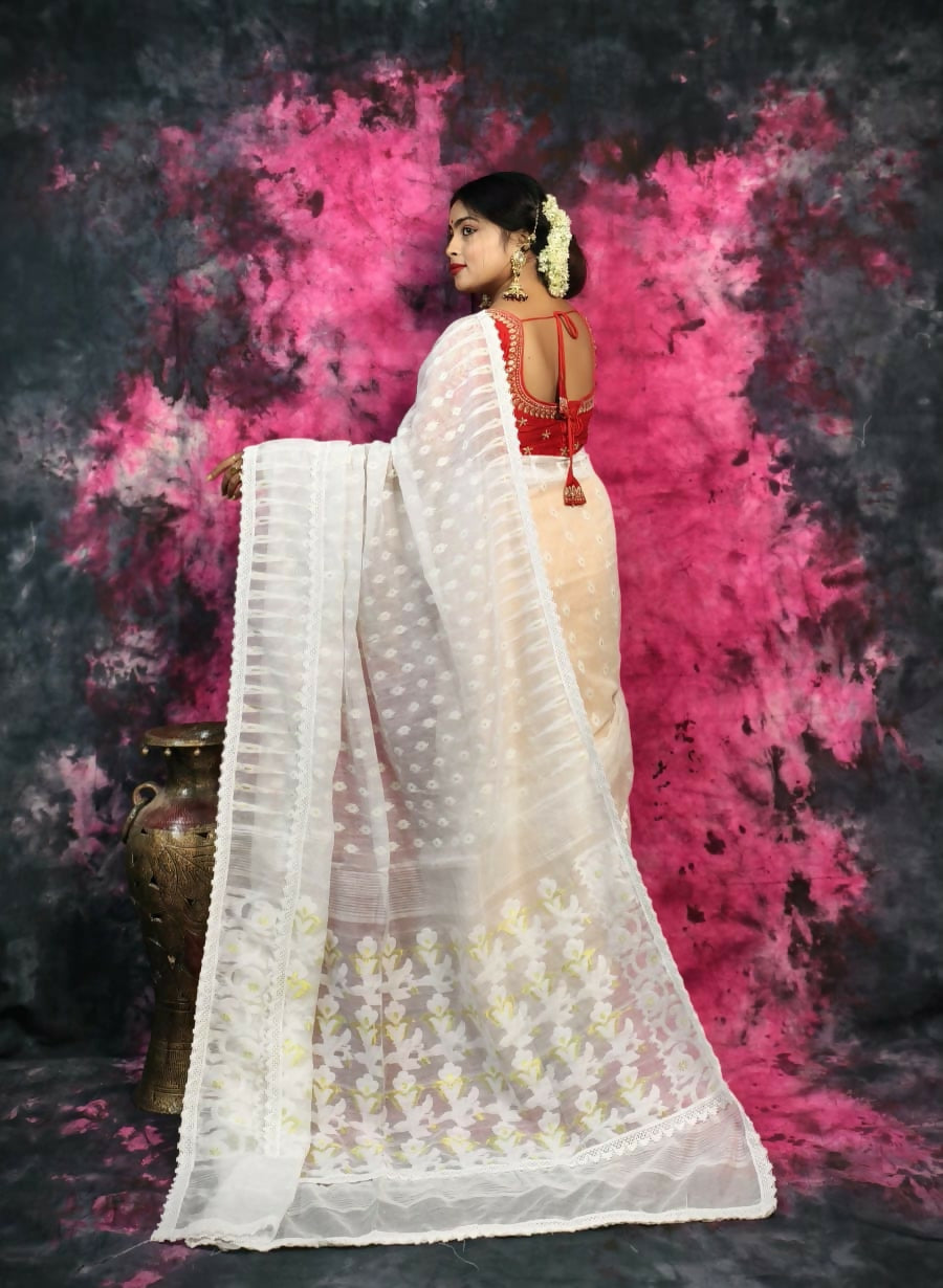 Exclusive Collection Beautiful White Jaal Jamdani Grab2Buy 