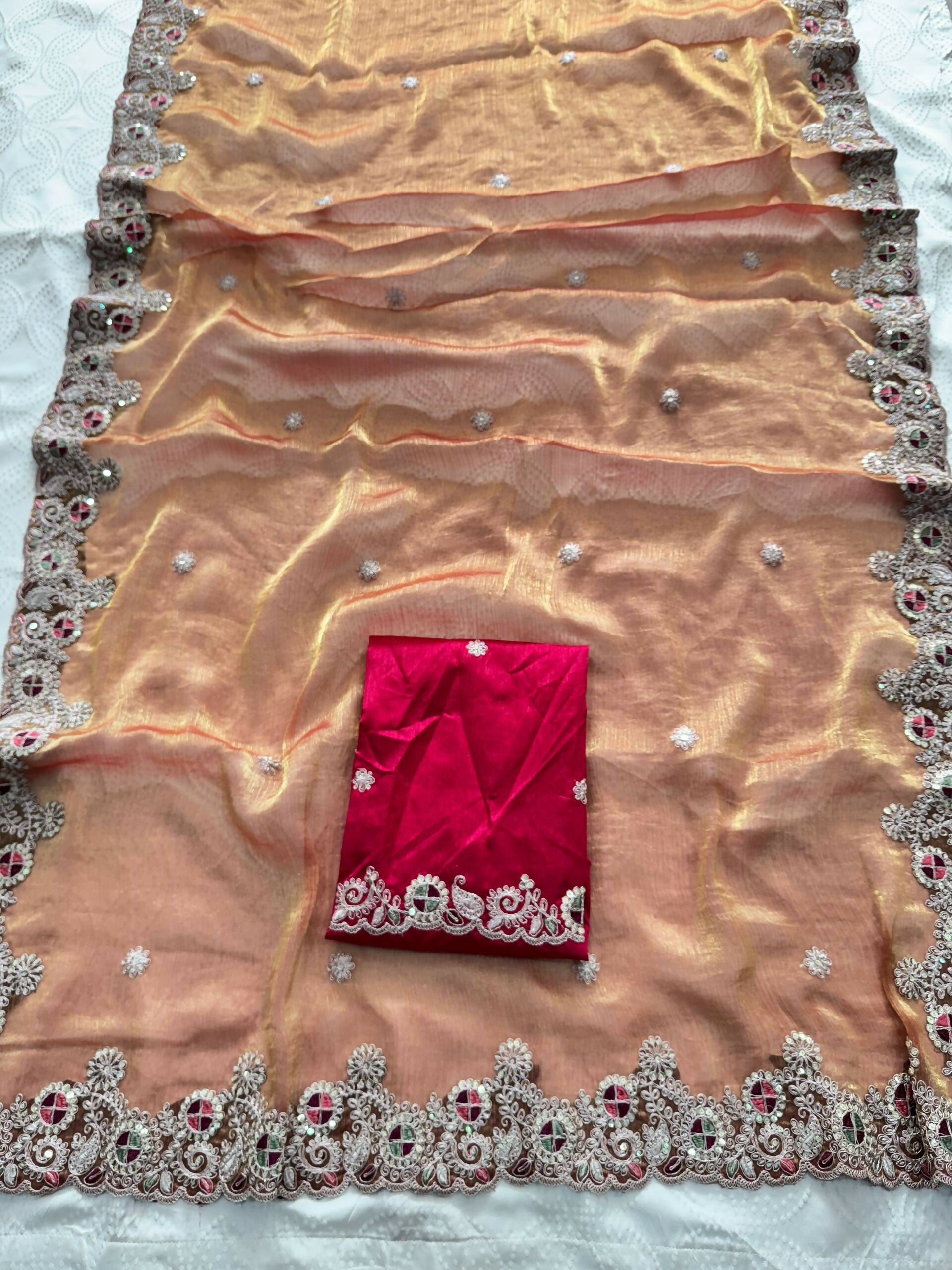 Teeya Creation New Womens Latest Party Wear Soft Chiffon Silk Saree-Peach