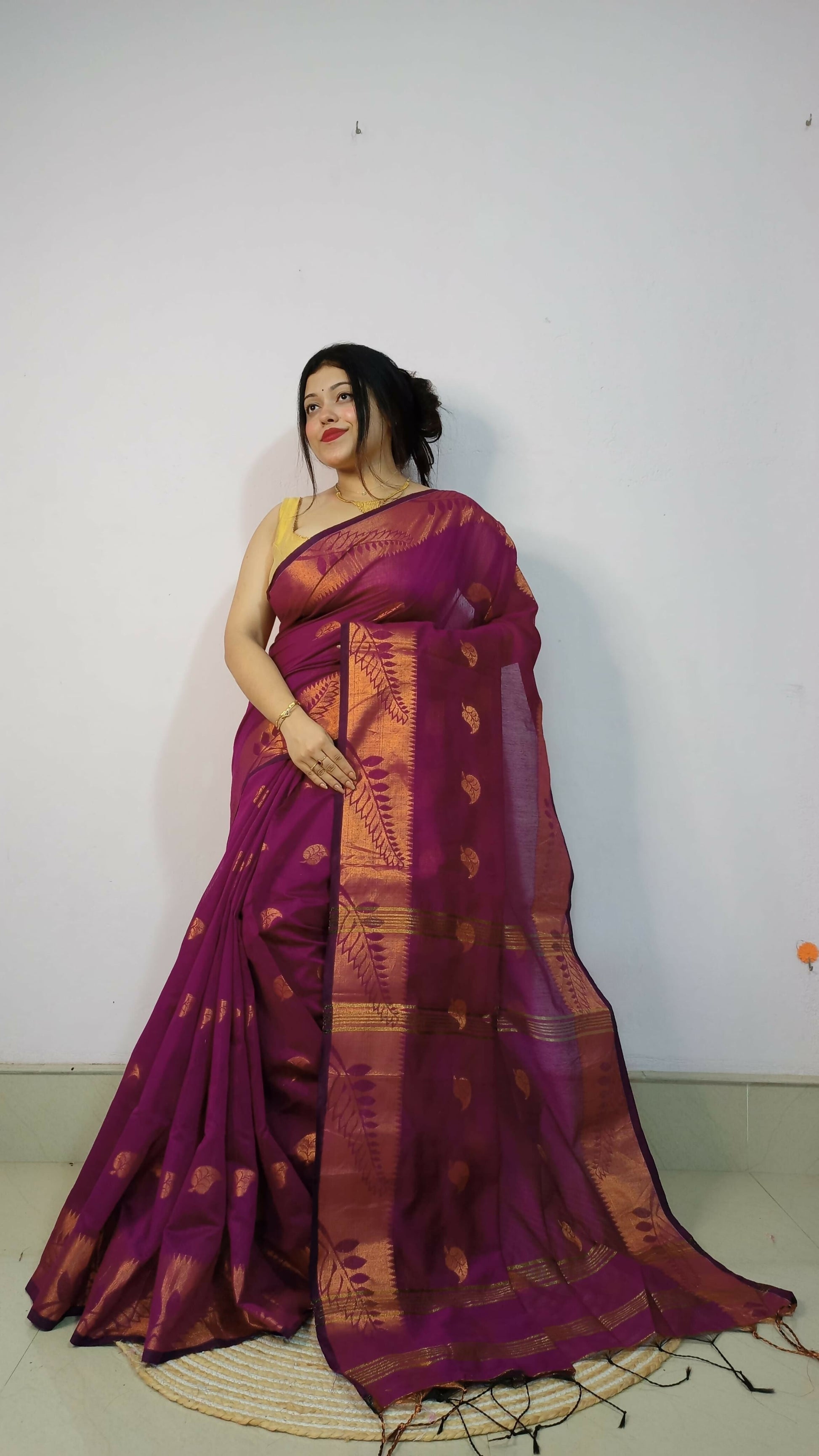 Exclusive Collection Beautiful Magenta Cotton Silk Woven Handloom Grab2Buy With Running Blouse Piece 