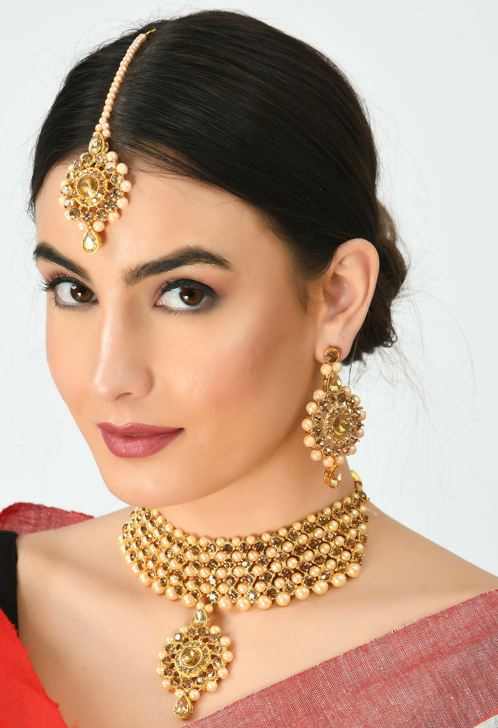 Mominos Fashion Johar Kamal Gold-Plated Brass Finish Kundan/Stone Choker For Women (Golden) - Grab2buy