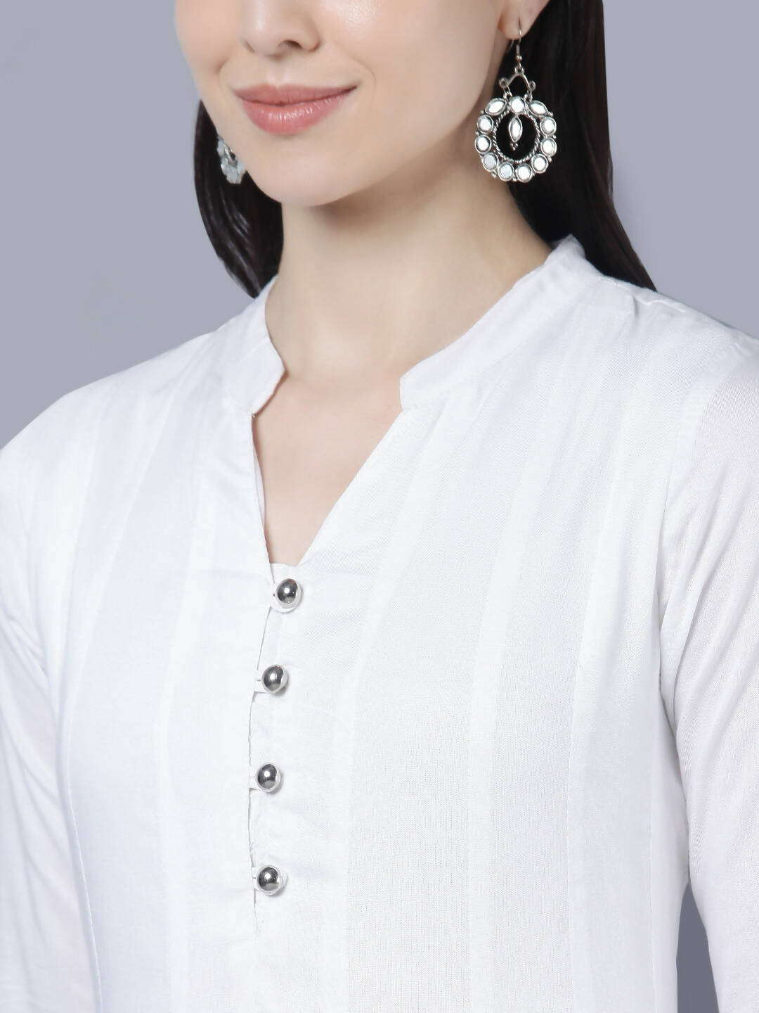 Myshka Women White Anarkali Kurta With Dupatta