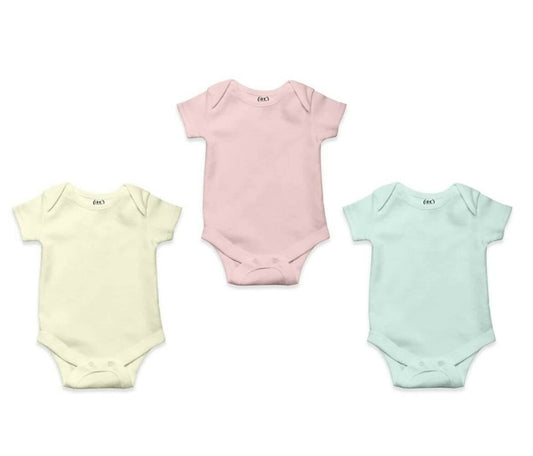 AHC Soft Cotton Short-Sleeve Bodysuits Solid Onesies New Born Infant Dress - Pink/Yellow/Green
