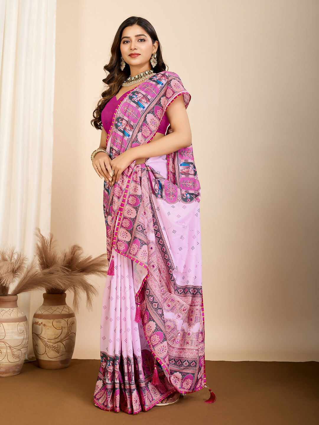 Purple Muslin Cotton Designer Digital Printed Saree - Lavisha