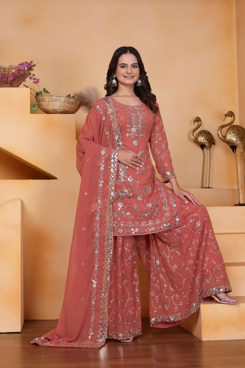 Joban Fashion Pink Georgette Embroidered Sharara Set