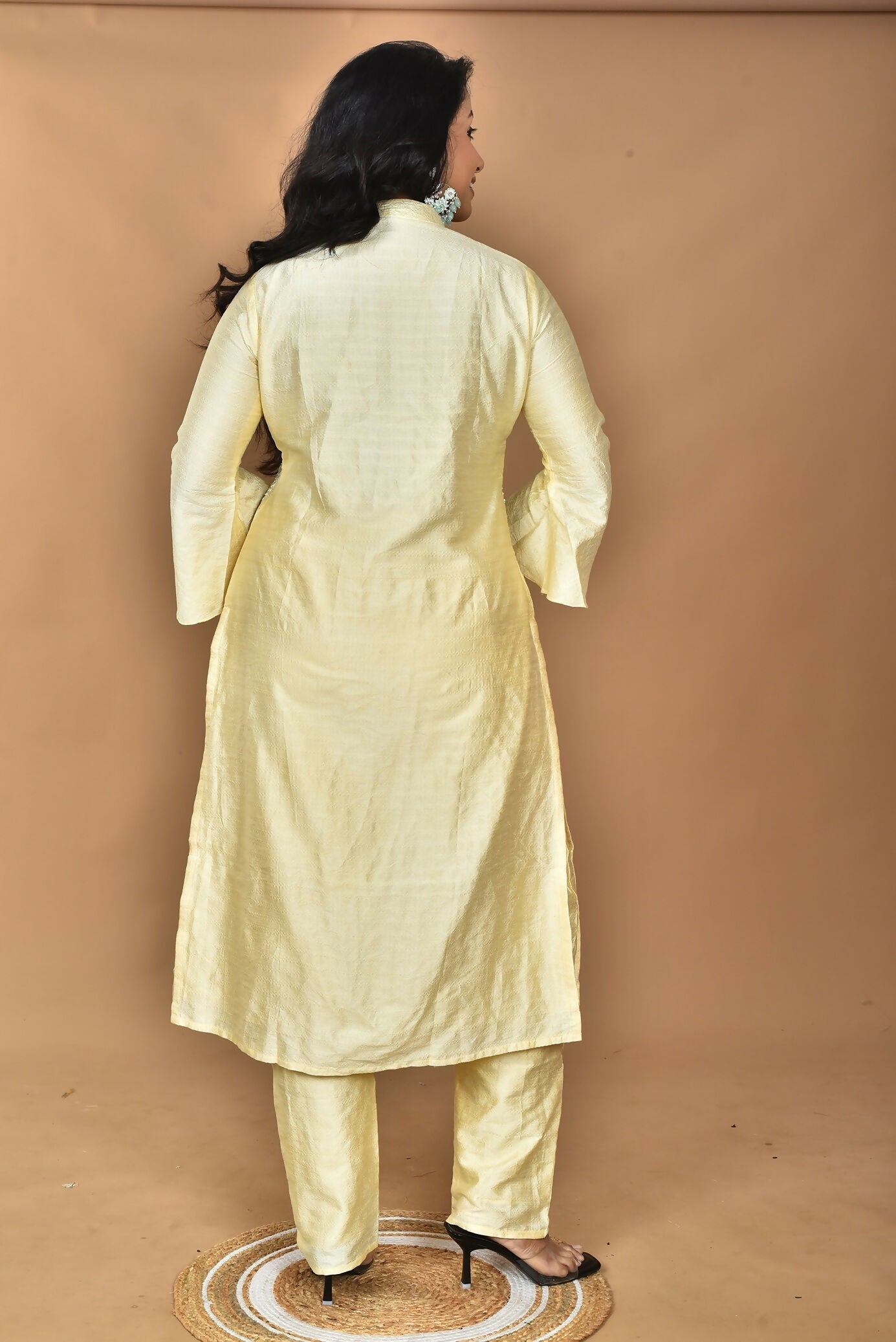 Morchari Women And Hand Embroidery Co-Ord Set-Lemon- Yellow 