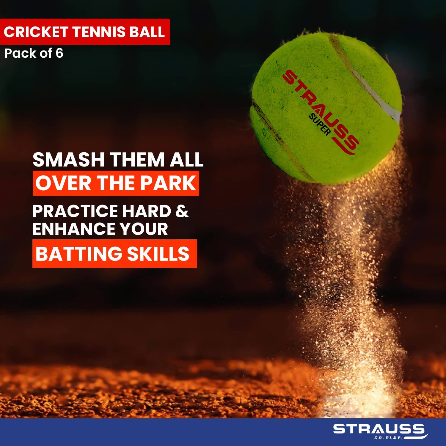 Strauss Cricket Tennis Balls - Yellow (Pack of 6) 