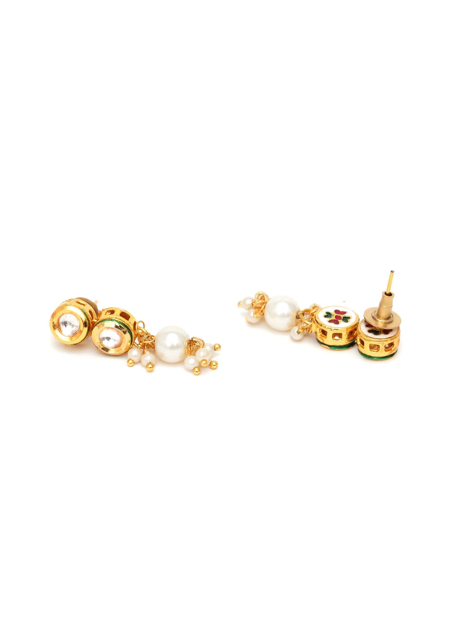 Kundan Earrings with Pearl Drops (Gold) - Ruby Raang - Grab2buy