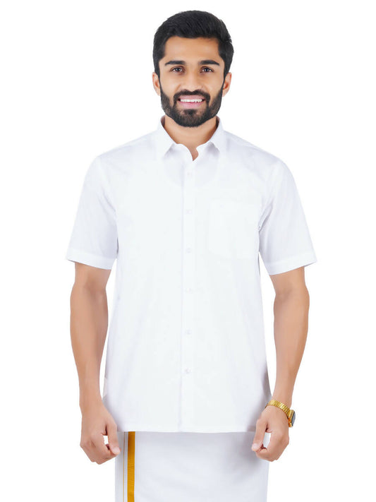 Ramraj Cotton Mens Half Sleeve Royal Cotton White Shirt 