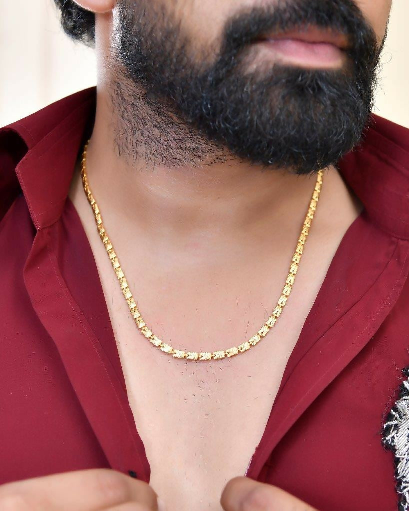 VOJ Gold-Polished Self Design Biscuit Chain For Men 