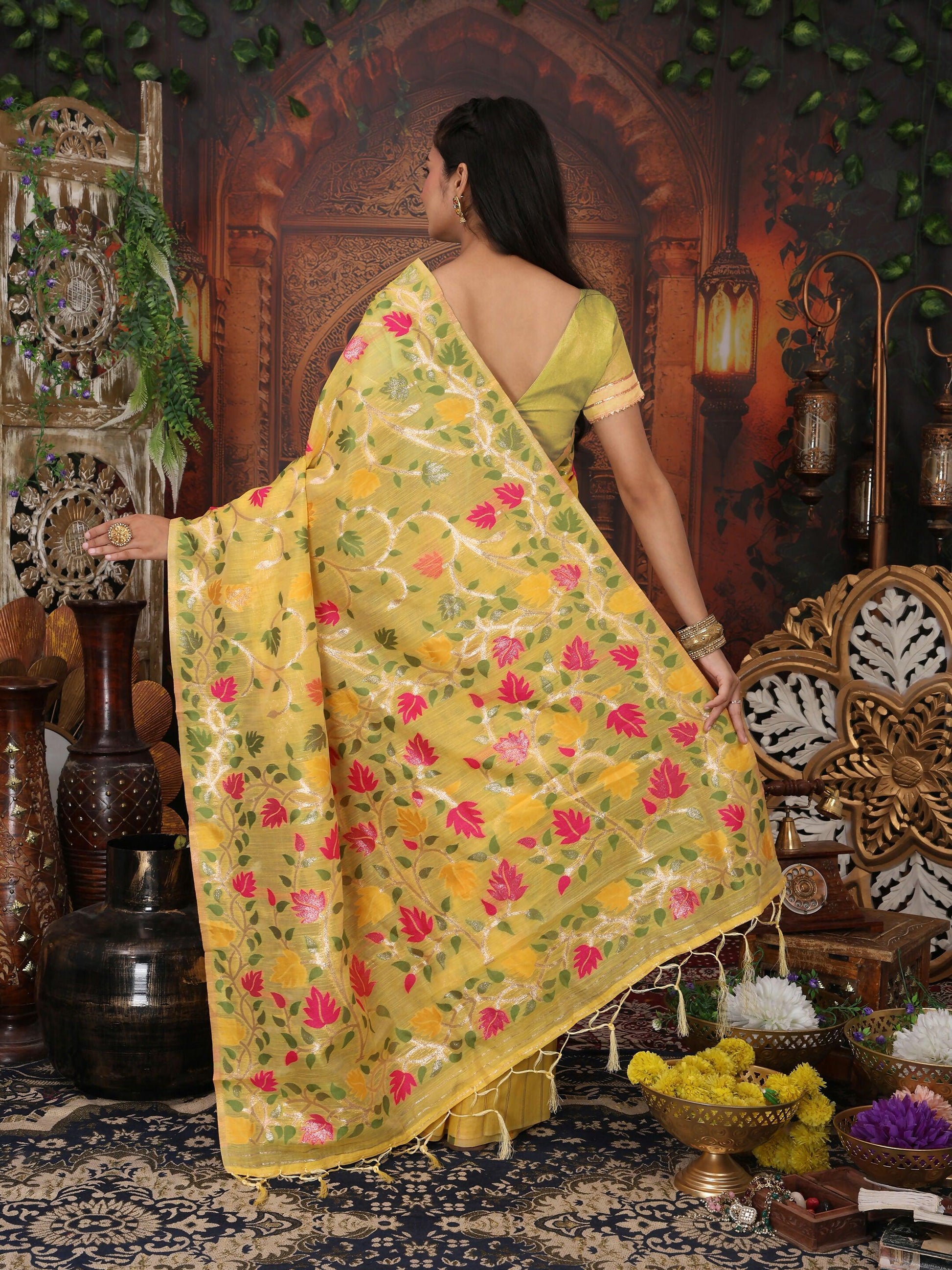 Shree Shyam Fashion Linen Cotton White Saree