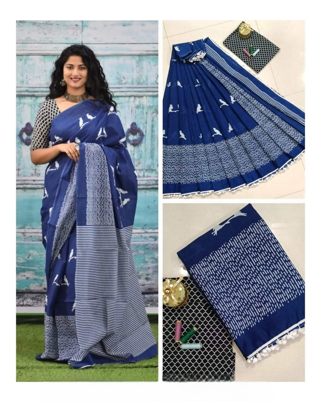 Exclusive Collection Blue Red Beautiful Mulmul Cotton Grab2Buy 
