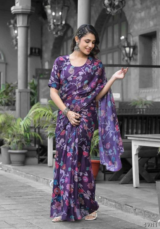 stylish Casual Purple Imported georgette Ready to Wear Fancy Saree - Ashwini