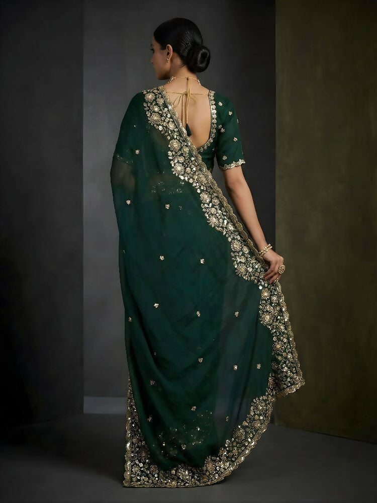 Joban Fashion Green Fandy Satin Silk Party Wear Sarees