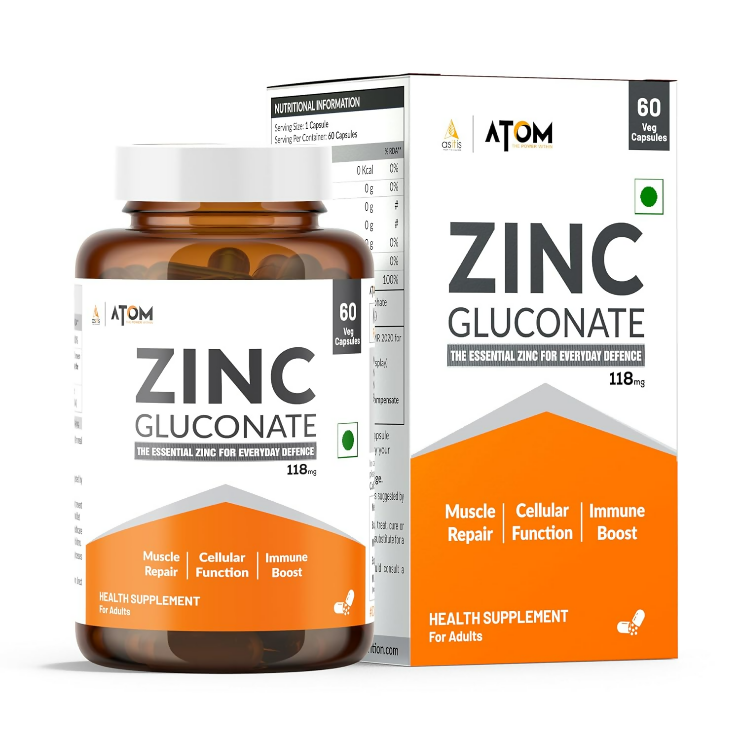 As-It-Is Nutrition Atom Zinc Gluconate Veg Capsules 