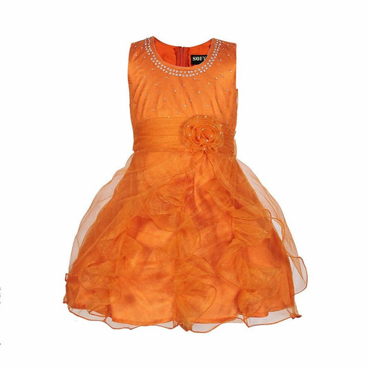 Asmaani Baby Girl's Orange Satin Knee Length Frock (AS-DRESS_22144) - Grab2buy