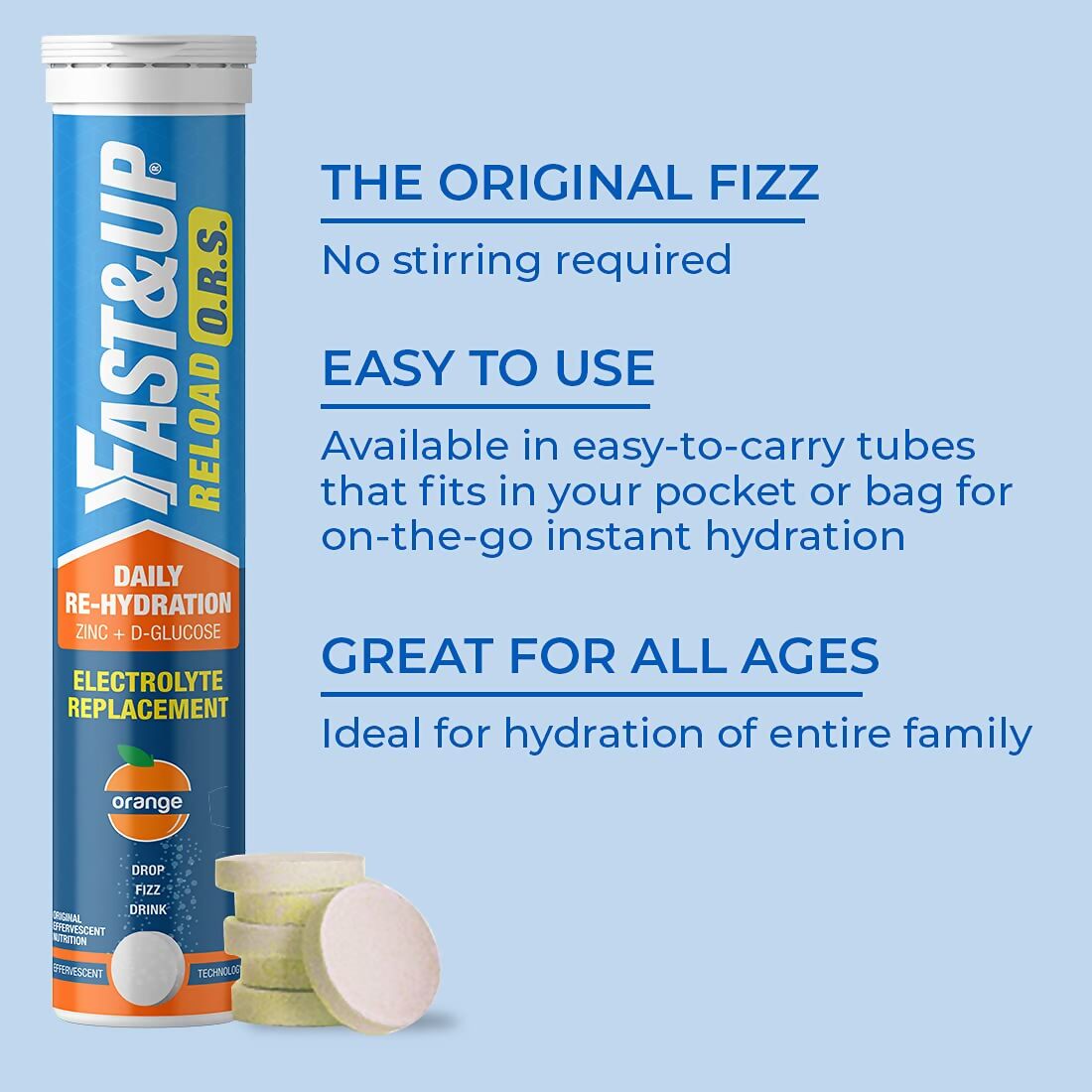 Fast&Up Reload O.R.S Effervescent Electrolyte Tablets - Orange 