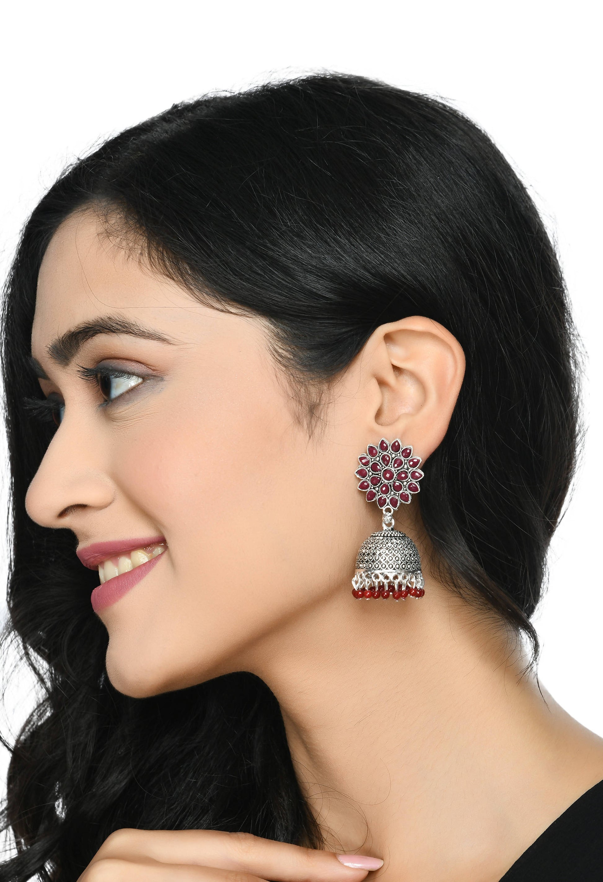 Mominos Fashion Johar Kamal Kundan Work Jhumka With Maroon Beads 