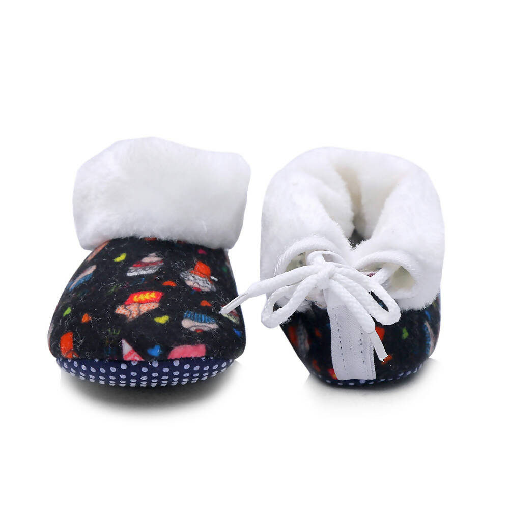 Tiny Bugs Unisex Printed Winter Booties - Black  Grab2Buy Tiny Bugs Grab2Buy