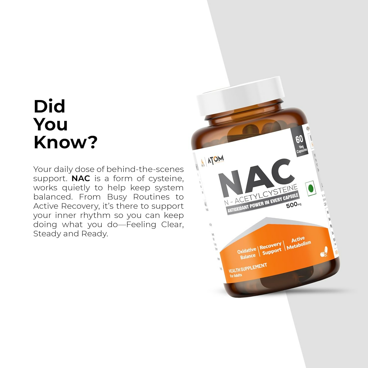 As-It-Is Atom Nac (N-Acetylcysteine) 500Mg Veg Capsules 