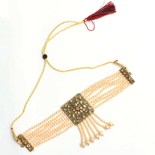 Mominos Fashion Johar Kamal Off White Color Kundan & Pearls Necklace Set - Grab2buy