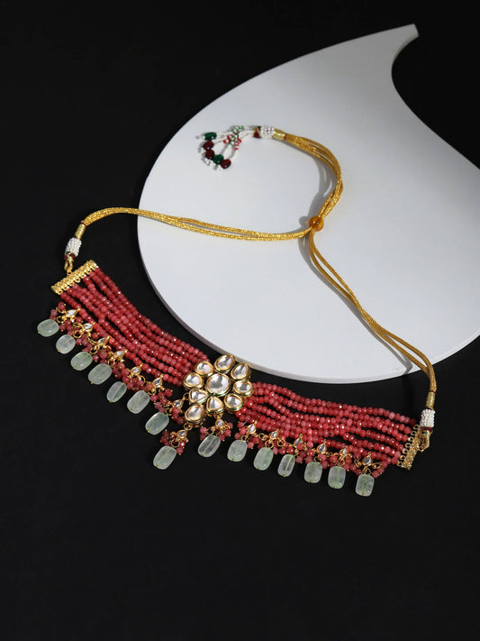 Pink White Brass Gold-Plated Necklace - Ruby Raang - Grab2buy