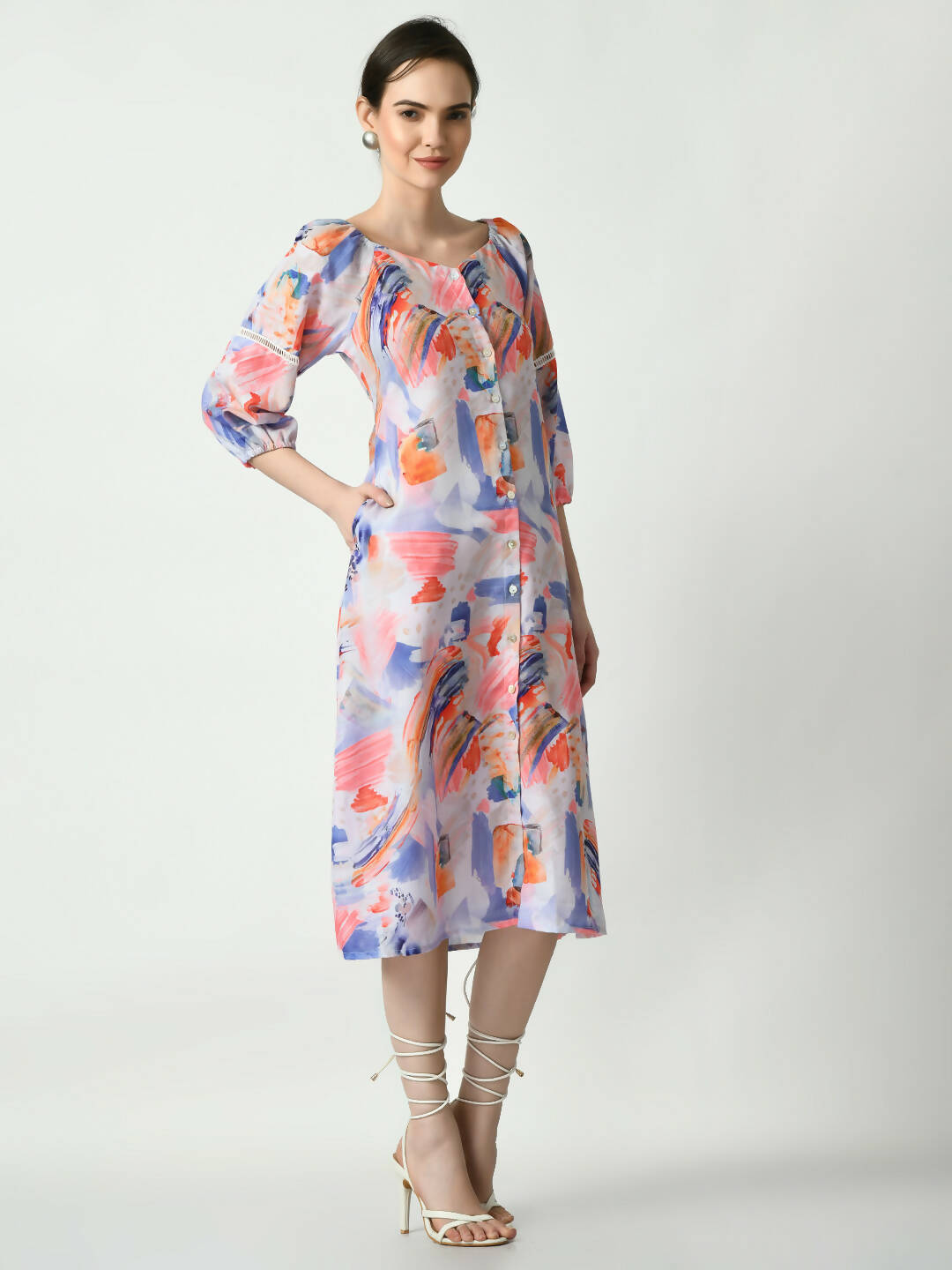 Myshka Women's Multi Abstract Printed A-Line Dress